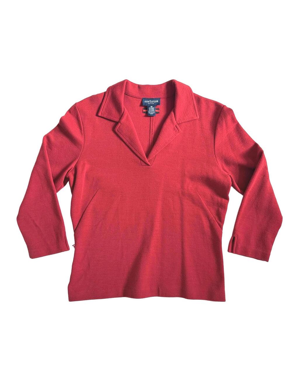 Vintage Red Wool Blend Ann Taylor Collared Sweater Top - Size Medium Petite